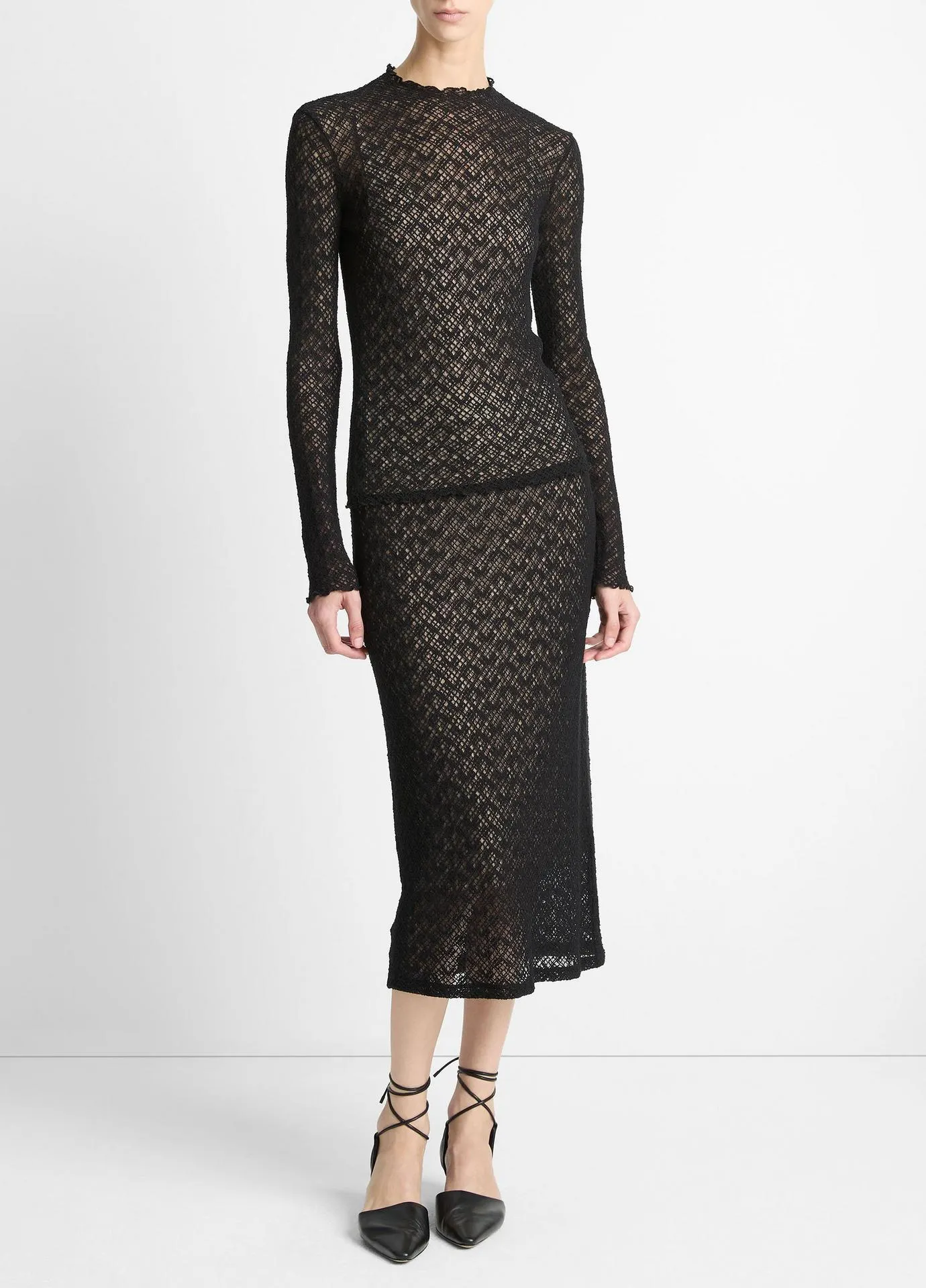 Cotton-Blend Diamond Lace Skirt