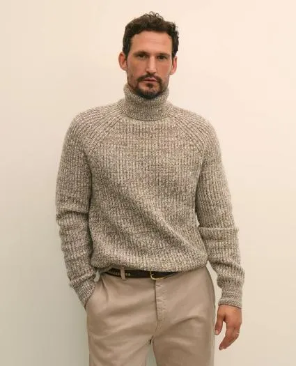 Merino-Cashmere Marled English-Rib Turtleneck