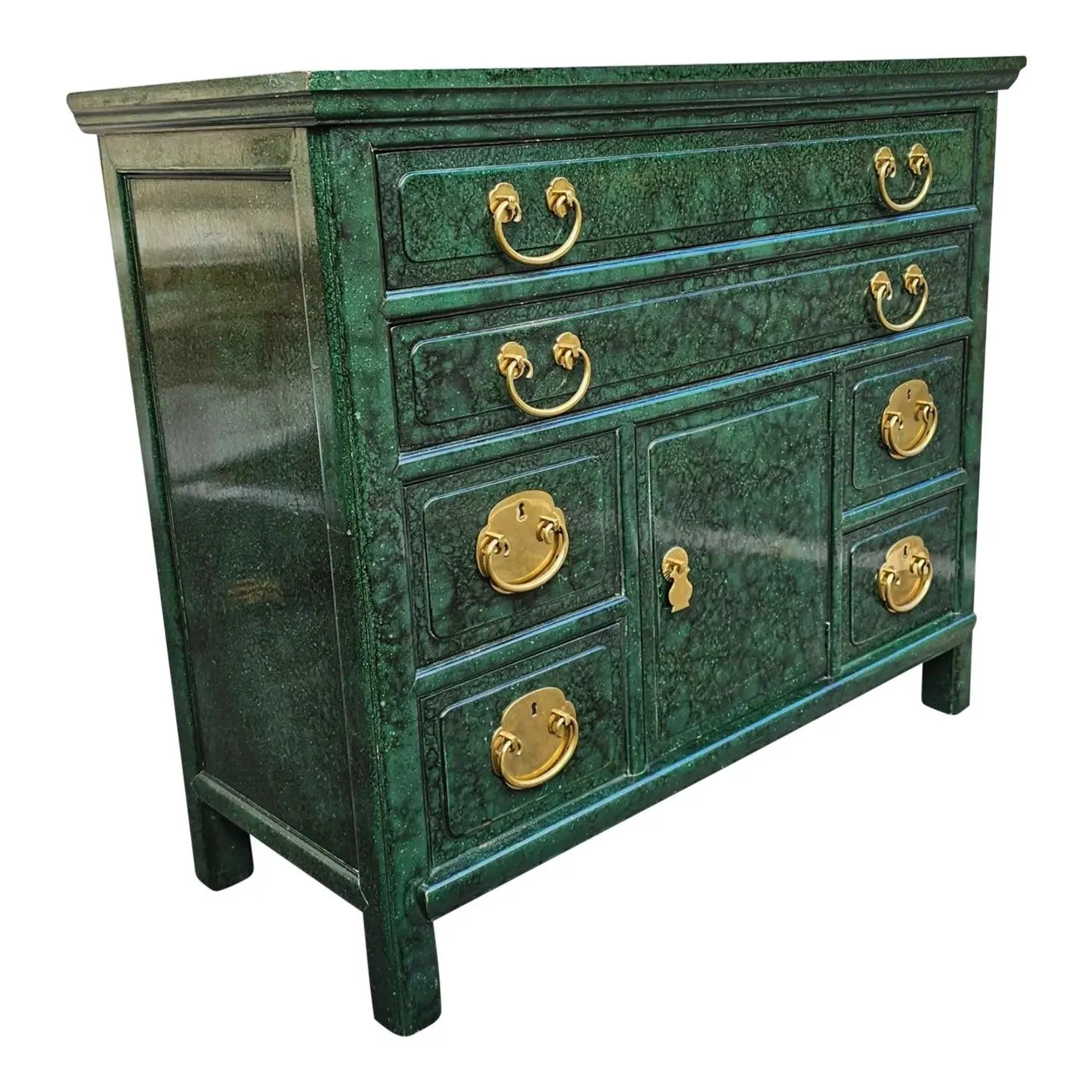 Vintage Henredon Furniture Green Lacquered Faux Tortoiseshell Chinoiserie Cabinet