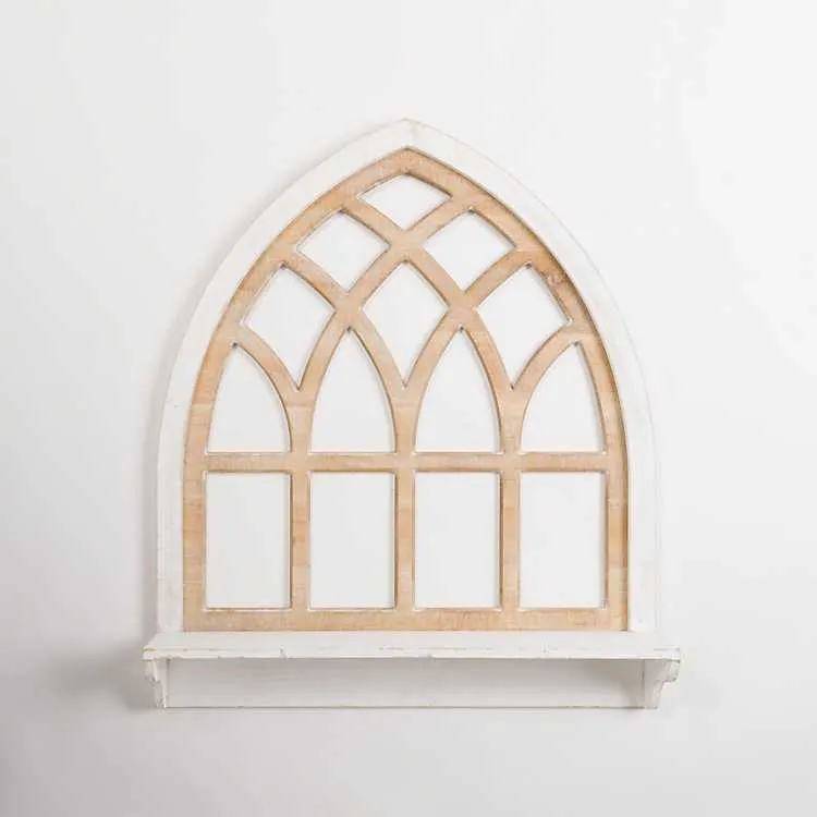 White and Natural Wood Arch Plaque Wall Shelf