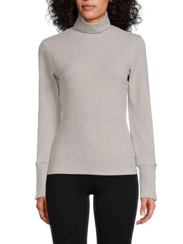 Glitter Turtleneck Rib-Knit Sweater