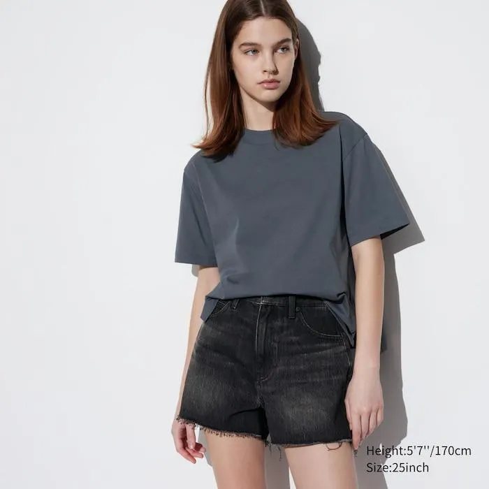 High Rise Denim Shorts (Frayed Hem)