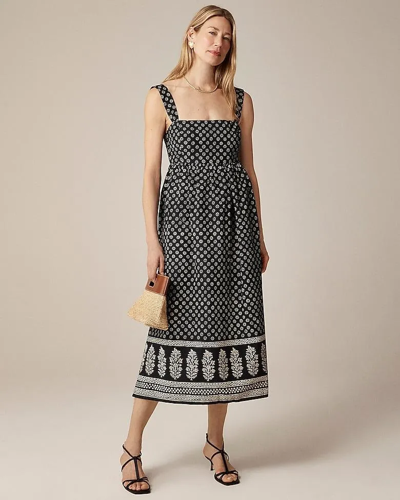 Squareneck midi dress in block print
