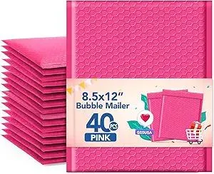 GSSUSA Pink Bubble Mailers 8.5x12 Padded Envelopes 40 Pack Self-Seal Packaging Bags, Small Business Supplies, Padded Mailers, Bubble Envelopes, Mailing Bags, Packaging for Small Business,Pink