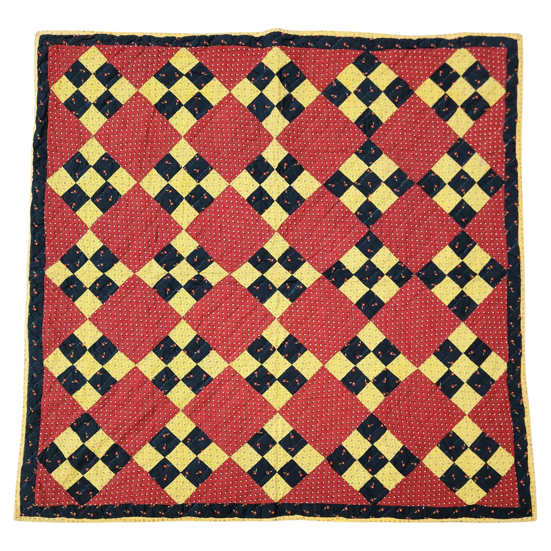 19th C Nine Patch Chain Crib Quilt