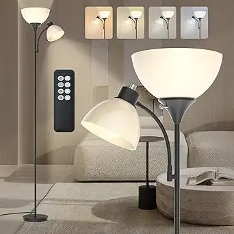 GERGO Led Floor Lamp, Super Bright 11W+7W 2100LM Torchiere Floor Lamps for Living Room, Stepless Adjustable 4 Color Temperatures 3000K-6000K with Remote Control for Bedroom (Matte Black)