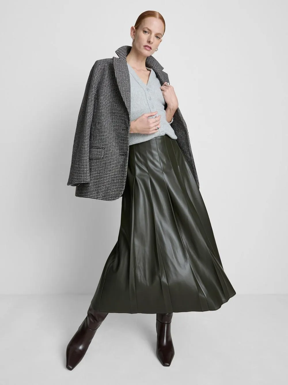 Paula Echevarría PU Pleated Midi Skirt