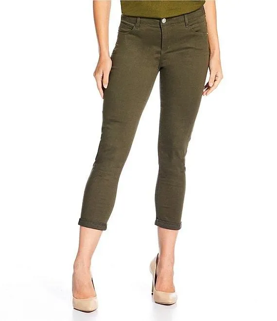 Perfect Fit Twill Mid Rise Roll-Cuff Skinny Jeans