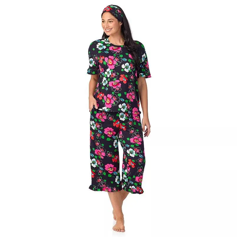 Women's Cuddl Duds® 3-Piece Short Sleeve Pajama Top, Cropped Pajama Pants & Headband Set