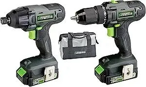 Genesis G20MAX 20V Drill/Impact Driver Combo Kit, LED Light Metal Ratcheting Chuck, 450 in-lbs drill, 1600 in-lb Impact Driver Two 2.0Ah Batteries, Charger, and Storage Bag GL20DIDKB2