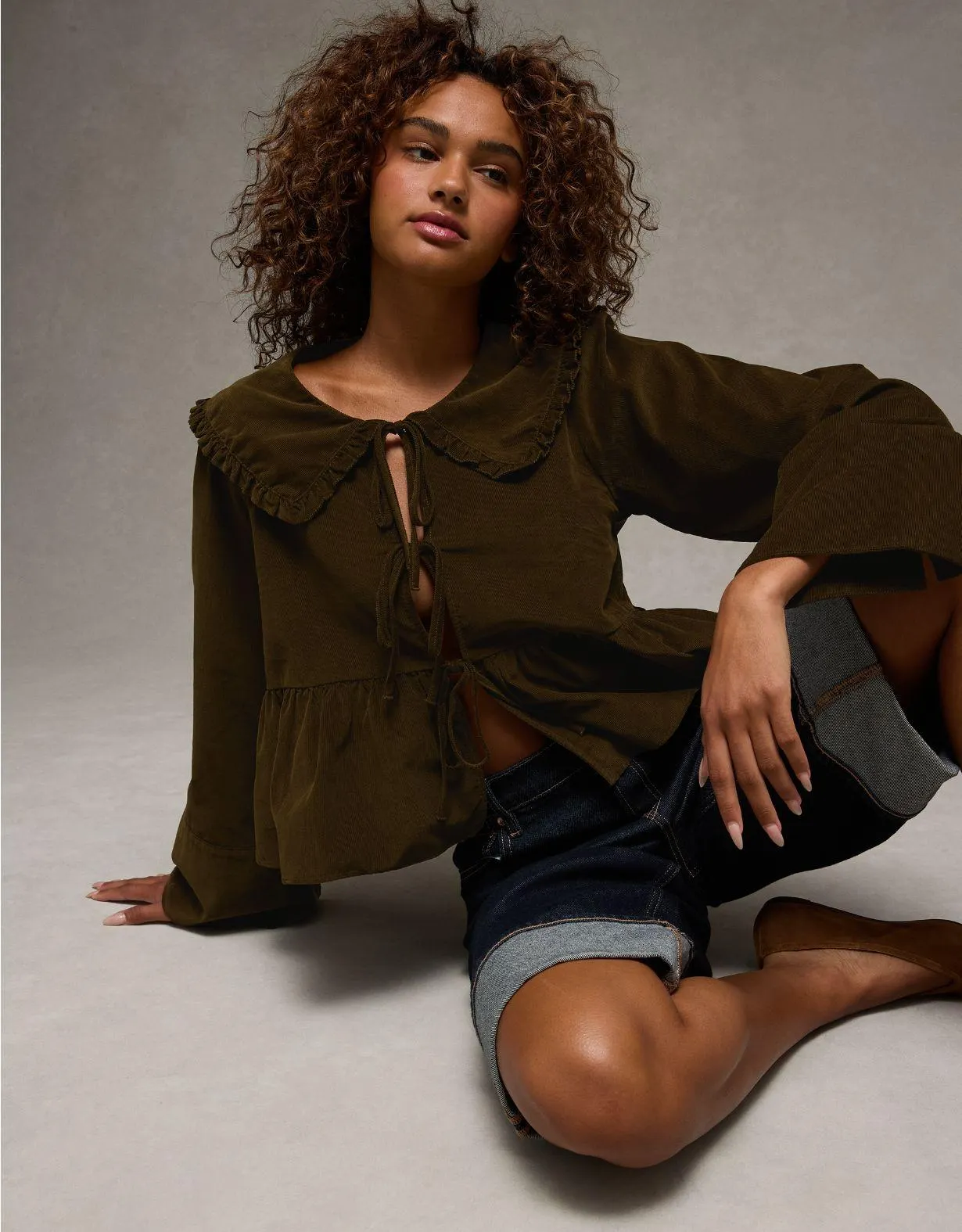 AE Long Sleeve Tie-Front Blouse