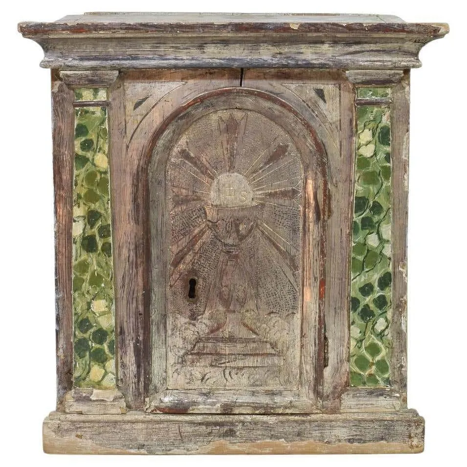 Italian 18th Century Neoclassical Silvered And Painted Wooden Tabernacle