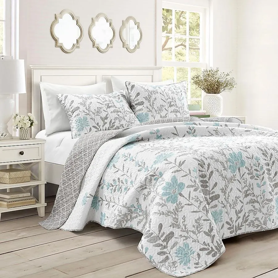 Lush Decor Blue Floral Reversible King Quilt