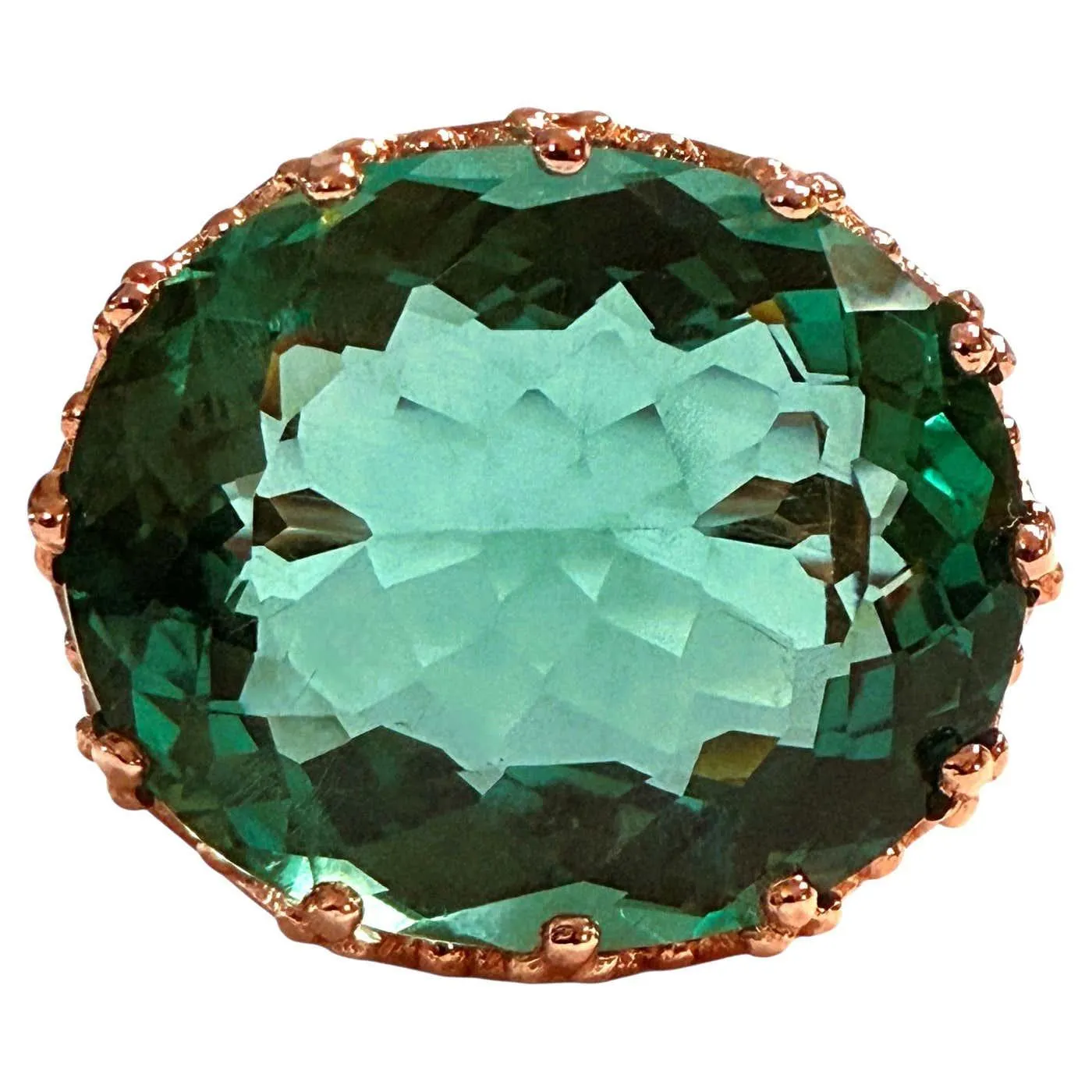 New 15 Carat Teal Green Tourmaline in Diamond Crown Setting R Gold Sterling Ring