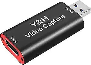 Y&H Video Capture Card 1080P for Live Video Streaming Record via DSLR Camcorder Action Cam - Capture 1080P@60Hz (Black)