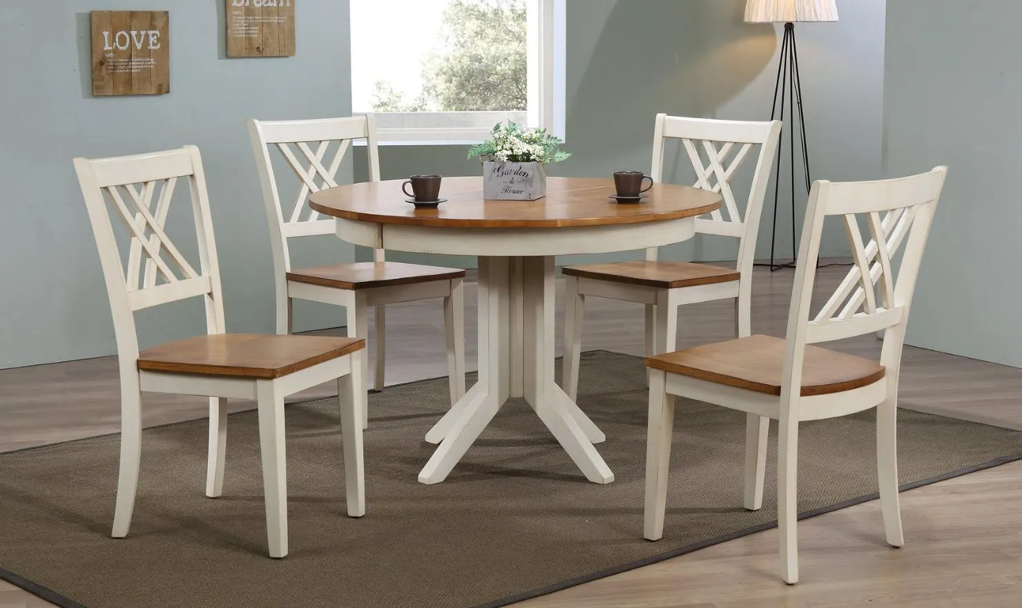 Iconic Furniture Deco Antiqued Caramel & Biscotti 5-Piece Dining Set With Double X-Back