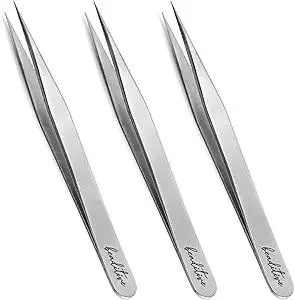 Beaditive High Precision Tweezers 3 Pack - 4.7" Craft Tweezers for Sewing, Beading & DIY Crafts - Non-Serrated Jewelry Tweezer Set with Fine Point Tips - Stainless Steel Needle Nose Hobby Tweezers