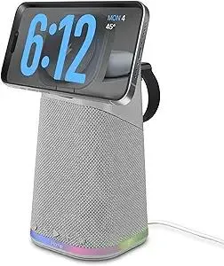 iHome Wireless Charger with Apple Watch Charger, Airpods Charging, Bluetooth Speaker, and Color Changing Night Light - Grey (iPBT70G)