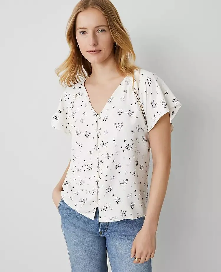 Lace Floral Mixed Media Top