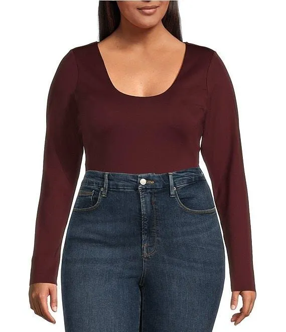 Plus Size Sculpting Scoop Neck Long Sleeve Bodysuit