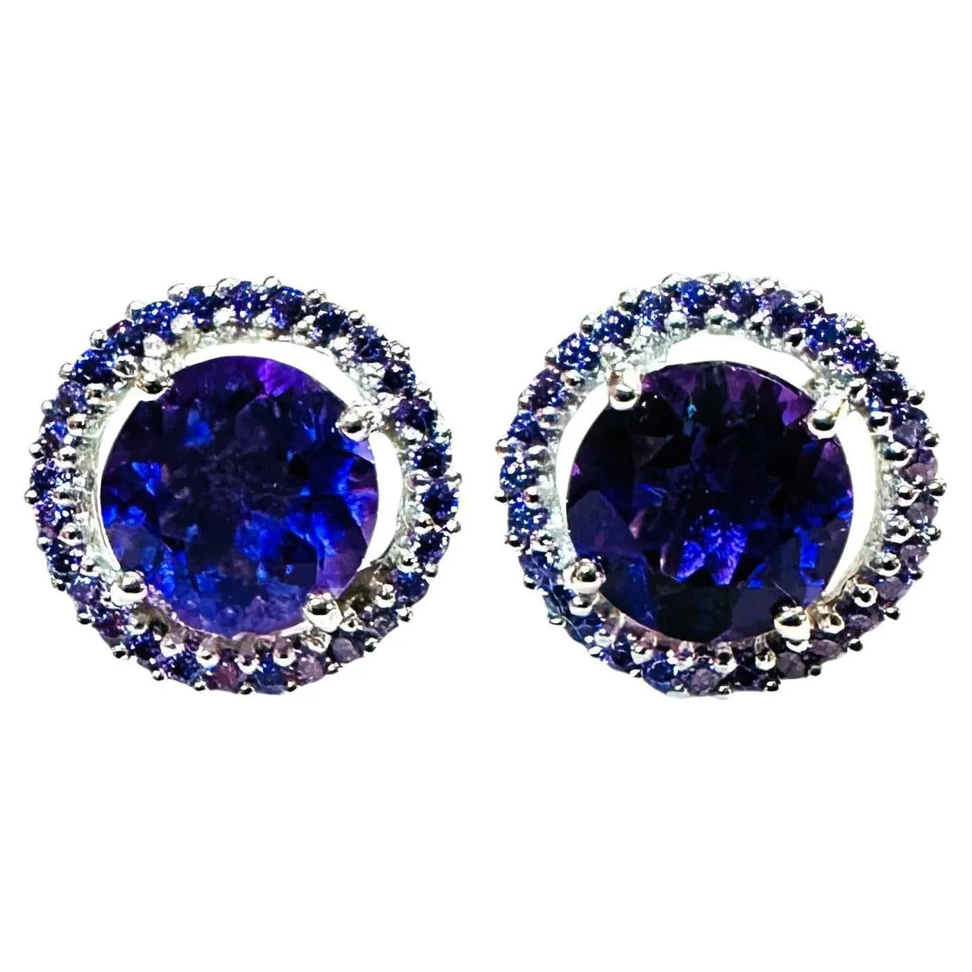 New 3.65 Carat Amethyst & Diamond Cut Sapphire Sterling Earrings