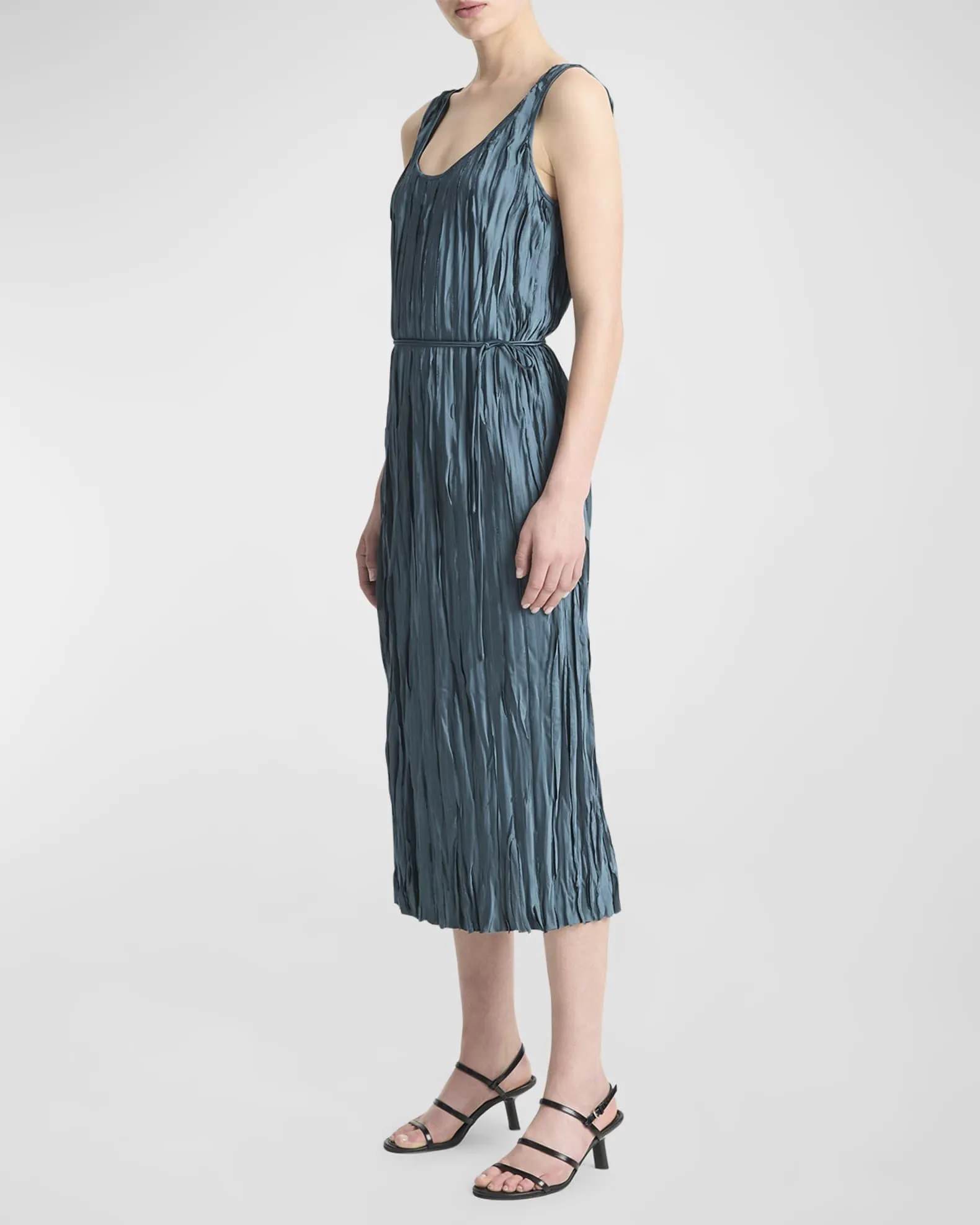 Crushed Bias Stripe Sleeveless Midi Tank Dress