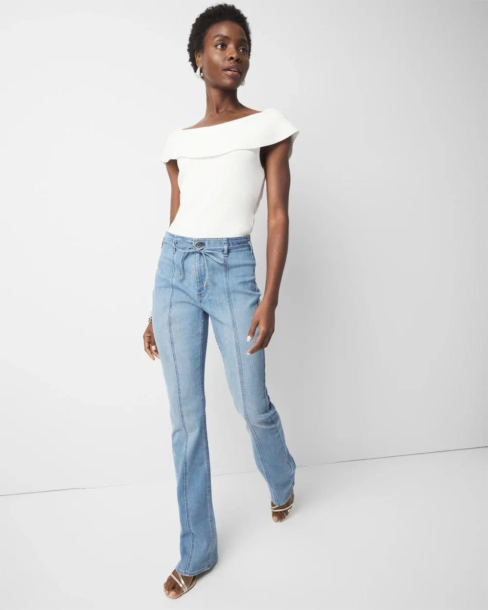 High-Rise Belted Skinny Flare Jean