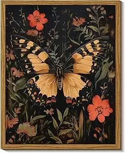 InSimSea Vintage Butterfly Canvas Framed Wall Art, Painted Canvas Art, Insect Themed Wall Art, Nature Themed Decor for Living Room, Bedroom, Bathroom, Kitchen, 8x10in