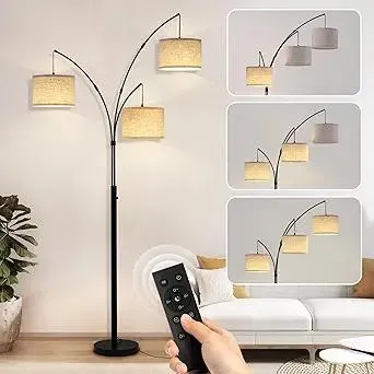 Arc Floor Lamp, 3 Light Floor Lamp with Remote, 2400LM Super Bright Tall Standing Lamp with 3 Color Temps & Dimmable, 80" Mid Century Tree Floor Lamps for Living Room, Bedroom, Office