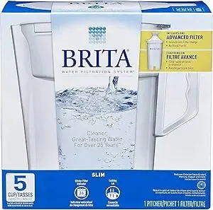 Brita Water Pitcher, Slim, 5 Cup Capacity, Includes One Advanced Filter-White, Size