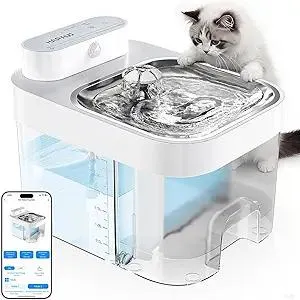 Cat Water Fountain, No Filter Cotton, App Monitoring Wastewater Separation Pet Water Fountain, 5000mAh Battery & Plug-in, 3L/101oz Wireless Automatic Water Dispenser for Cats Indoor, 2.4G Wi-Fi