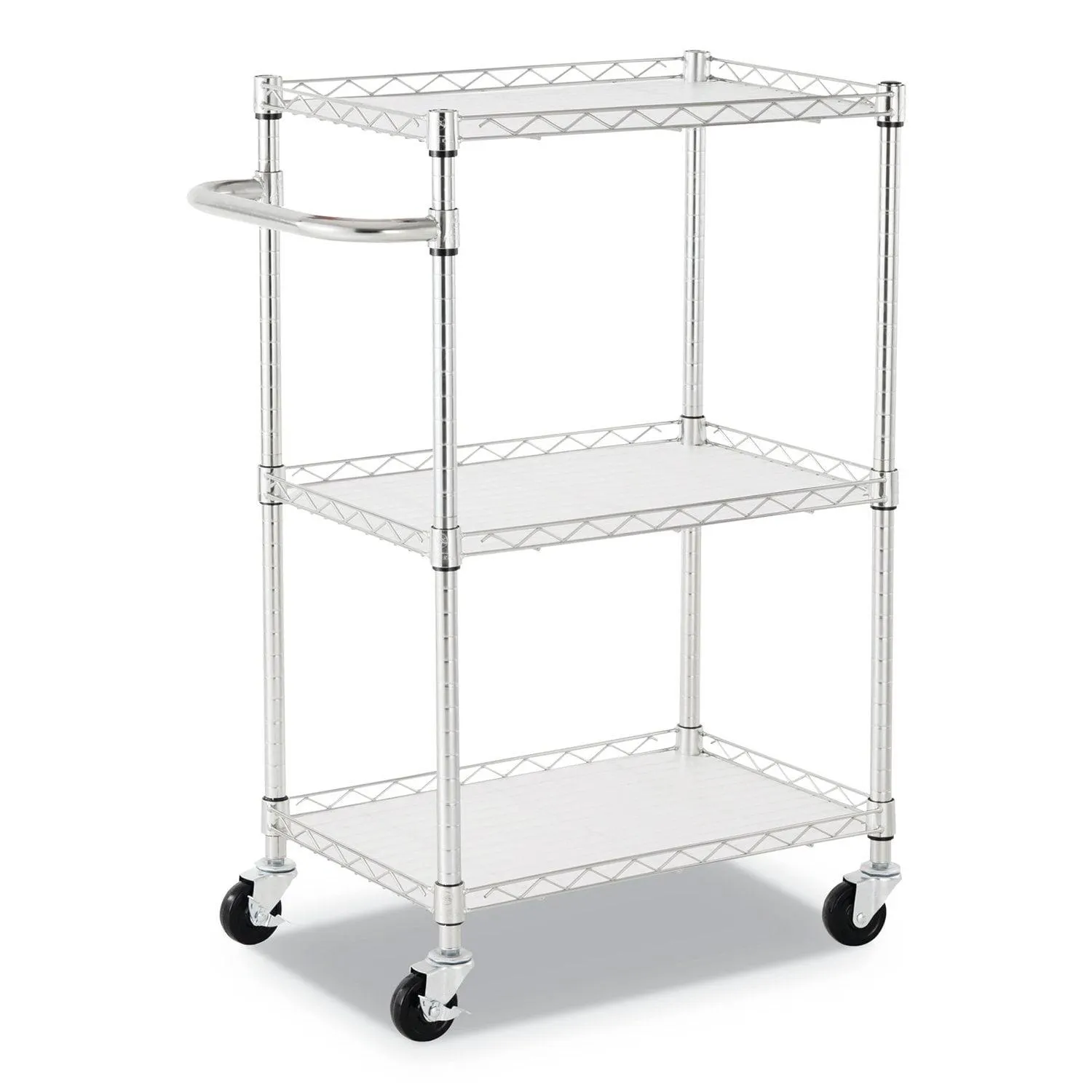 Alera Three-Shelf Wire Cart with Liners, Metal, 3 Shelves, 450 lb Capacity, 24" x 16" x 39", Silver