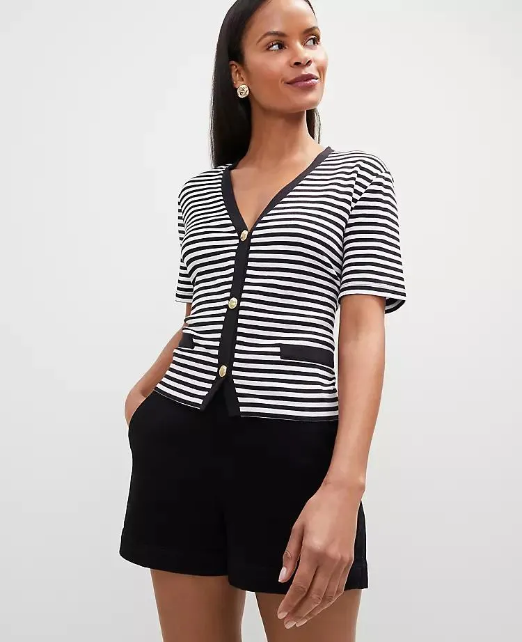 Striped Short Sleeve Cardigan