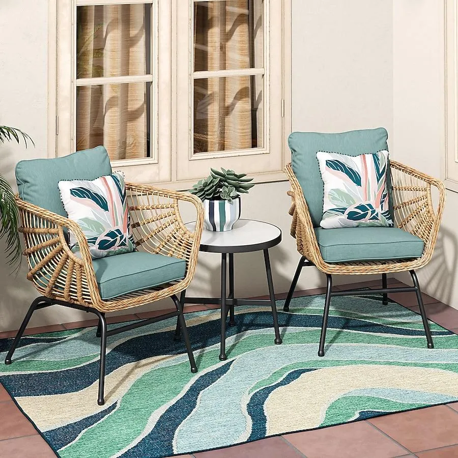 Origin 21 with STAINMASTER Wave 5 x 7 (ft) Loomed Polypropylene Blue Rectangular Outdoor Area rug