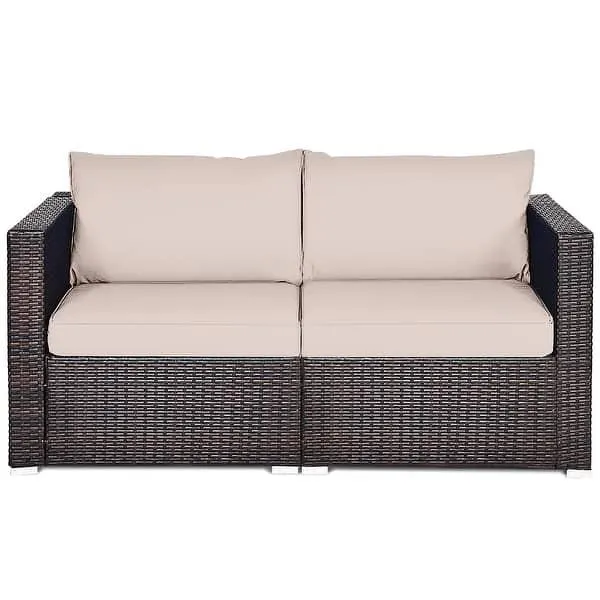 Costway 2PCS Patio Rattan Corner Sofa Sectional Furniture Cushion
