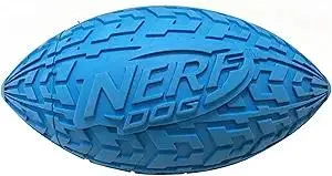 Nerf Dog Tire Squeak Football Outdoor Dog Toy, 6 Inch Dog Football Squeaking Toy for Medium and Large Breeds, Blue