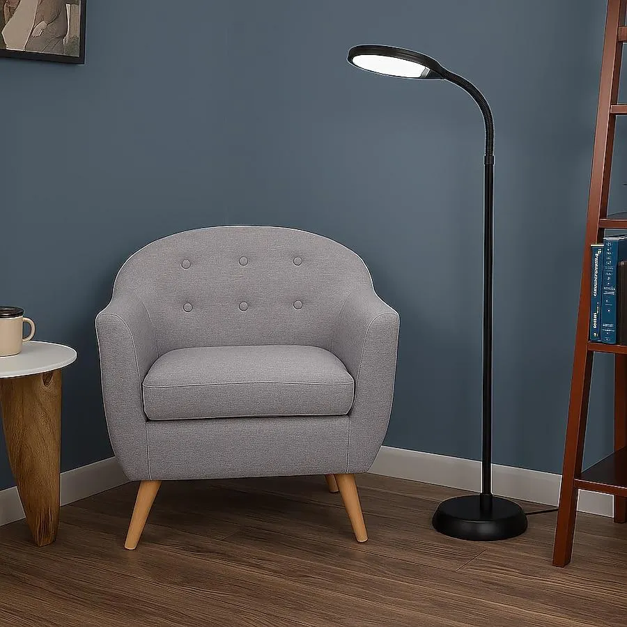 Hastings Home Natural Daylight LED Floor Lamp 60-in Black Arc Floor Lamp with No shade Shade