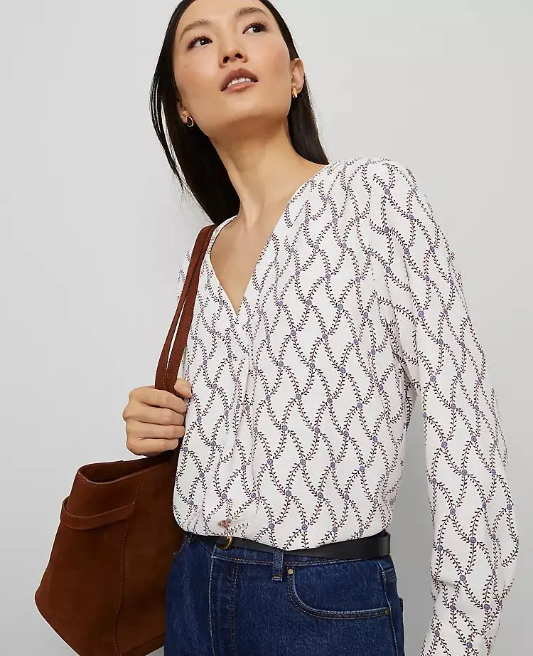 Floral Mixed Media Pleat Front Top