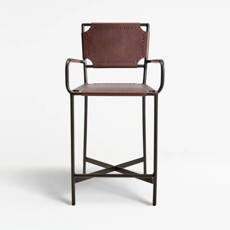 Laredo Brown Leather Counter Stool + Reviews | Crate & Barrel