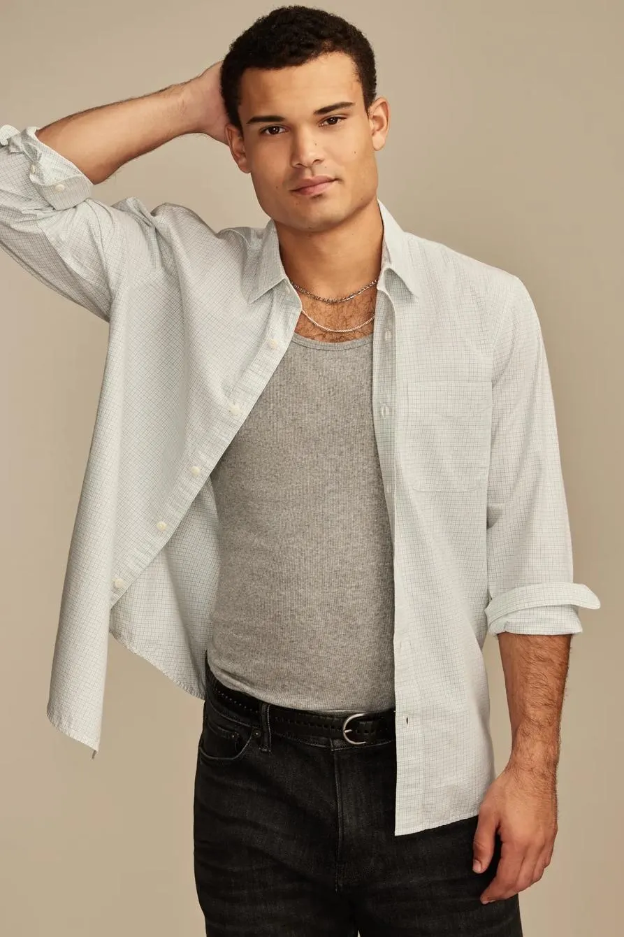 plaid one pocket poplin long sleeve shirt