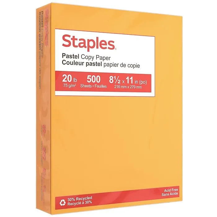 Staples Pastel 30% Recycled Color Copy Paper,