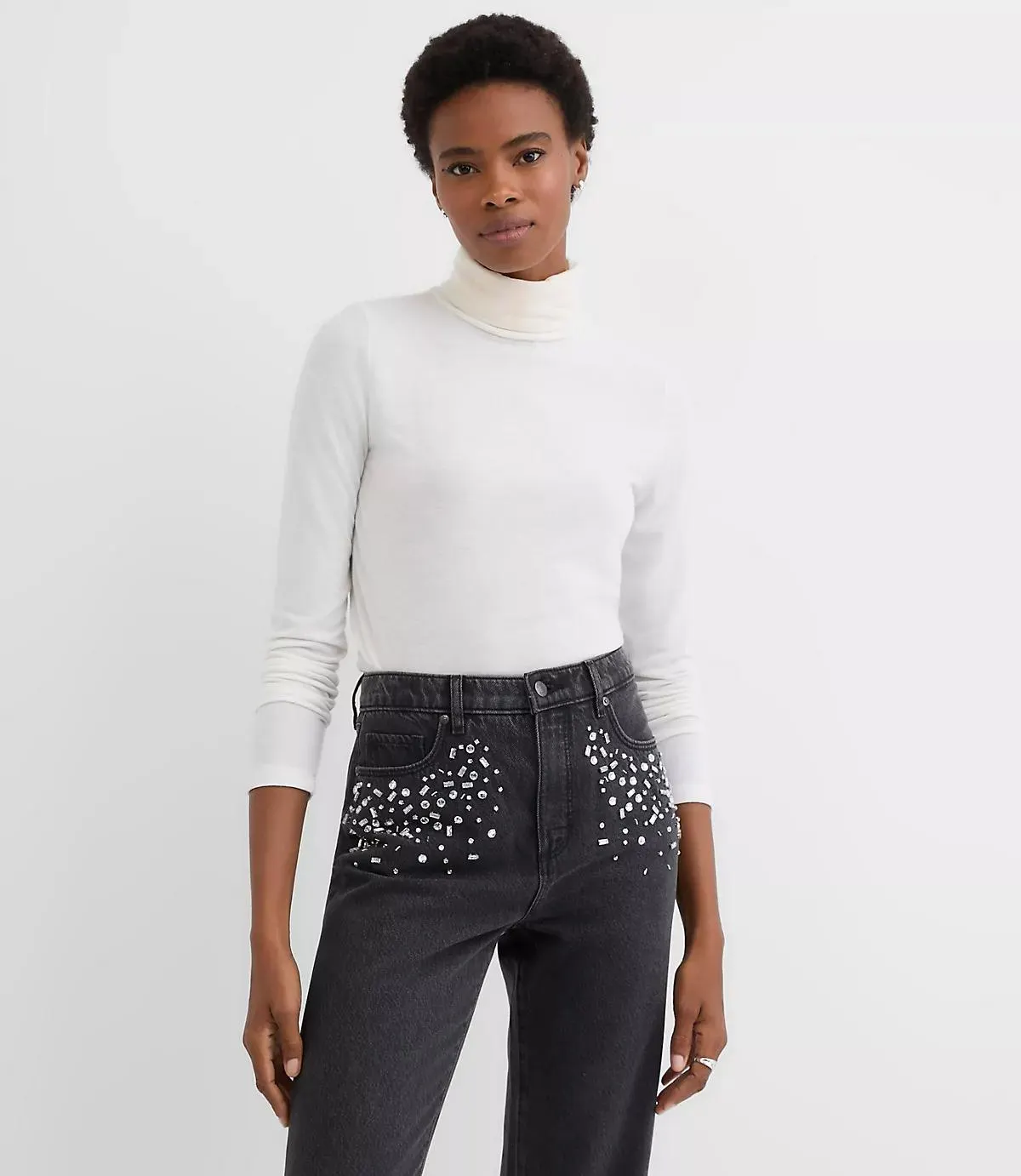 Heathered Jersey Turtleneck Top