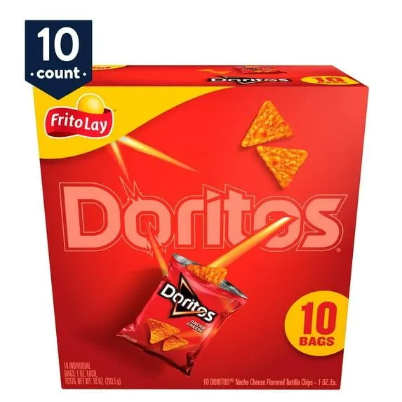 Doritos Nacho Cheese Tortilla Snack Chips, 1oz, 10 Count Bags