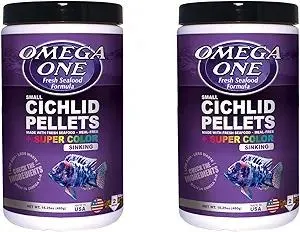 Omega One 2 Pack of Super Color Sinking Small Cichlid Pellets, 16.25 Ounces Each, Made in The USA