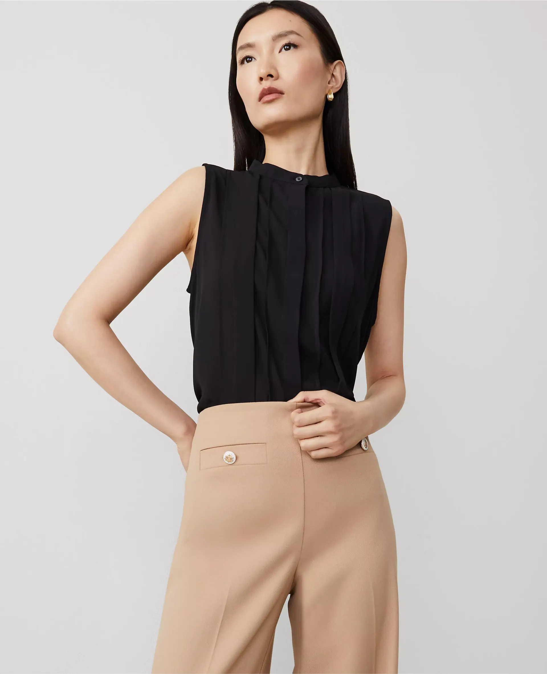 Pintucked Button Shell