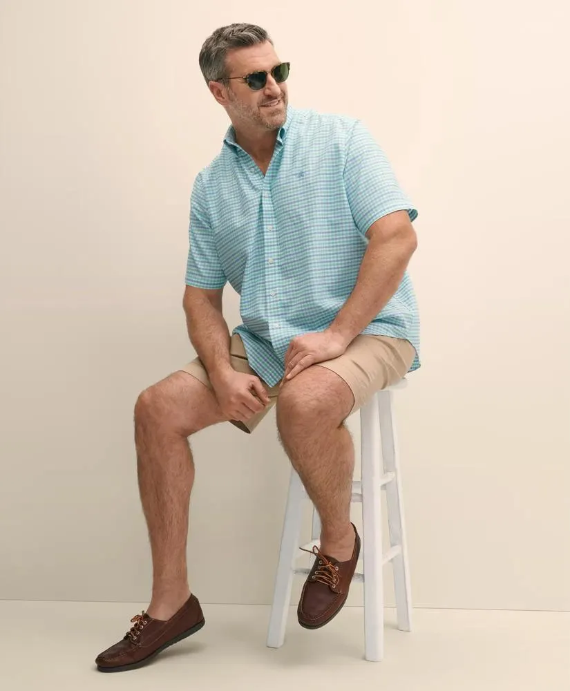 Big & Tall Stretch Cotton Non-Iron Oxford Polo Button Down Collar, Gingham Short-Sleeve Shirt