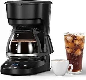 COWSAR Compact Coffee Machine, 5 Cup Drip Coffee Maker with Timing Function, 2H Auto Power-off, 2H Keep Warm, Pause & Brew, Reusable Filter, and Drip-Free Carafe, Black - 3710H