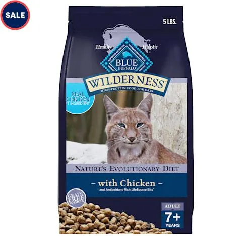 Blue Buffalo Blue Wilderness Natural High Protein, Chicken, Mature Dry Cat Food, 5 lbs.