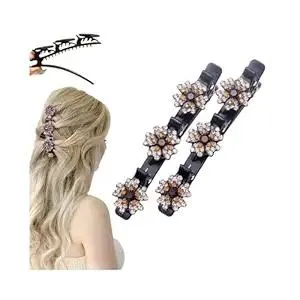 Sparkling Crystal Stone Braided Hair Clips for Women and Girls, 2025 New Rhinestone Hair Clips Hair Braid Clips, Easily Braided Hair Bands, Shiny Rhinestone Hair Clip (Gold, 2PCS)