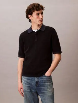 Smooth Cotton Waffle Sweater Polo Shirt